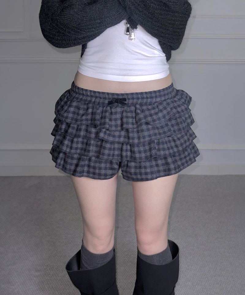 Wool Check Frill Shorts (3colors)