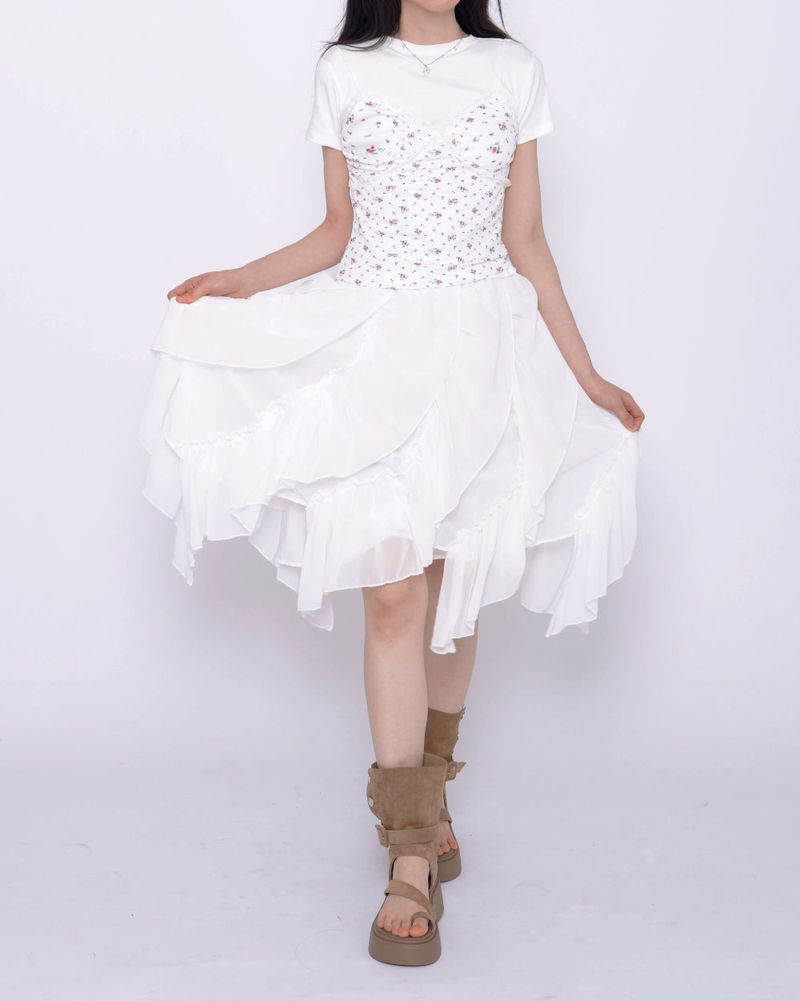 Slide diagonal frill midi skirt