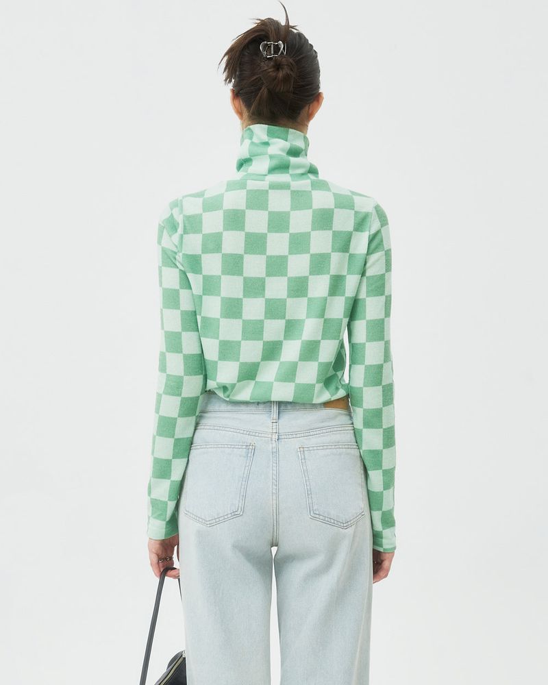 CHECKER BOARD TURTLENECK KNIT-GREEN