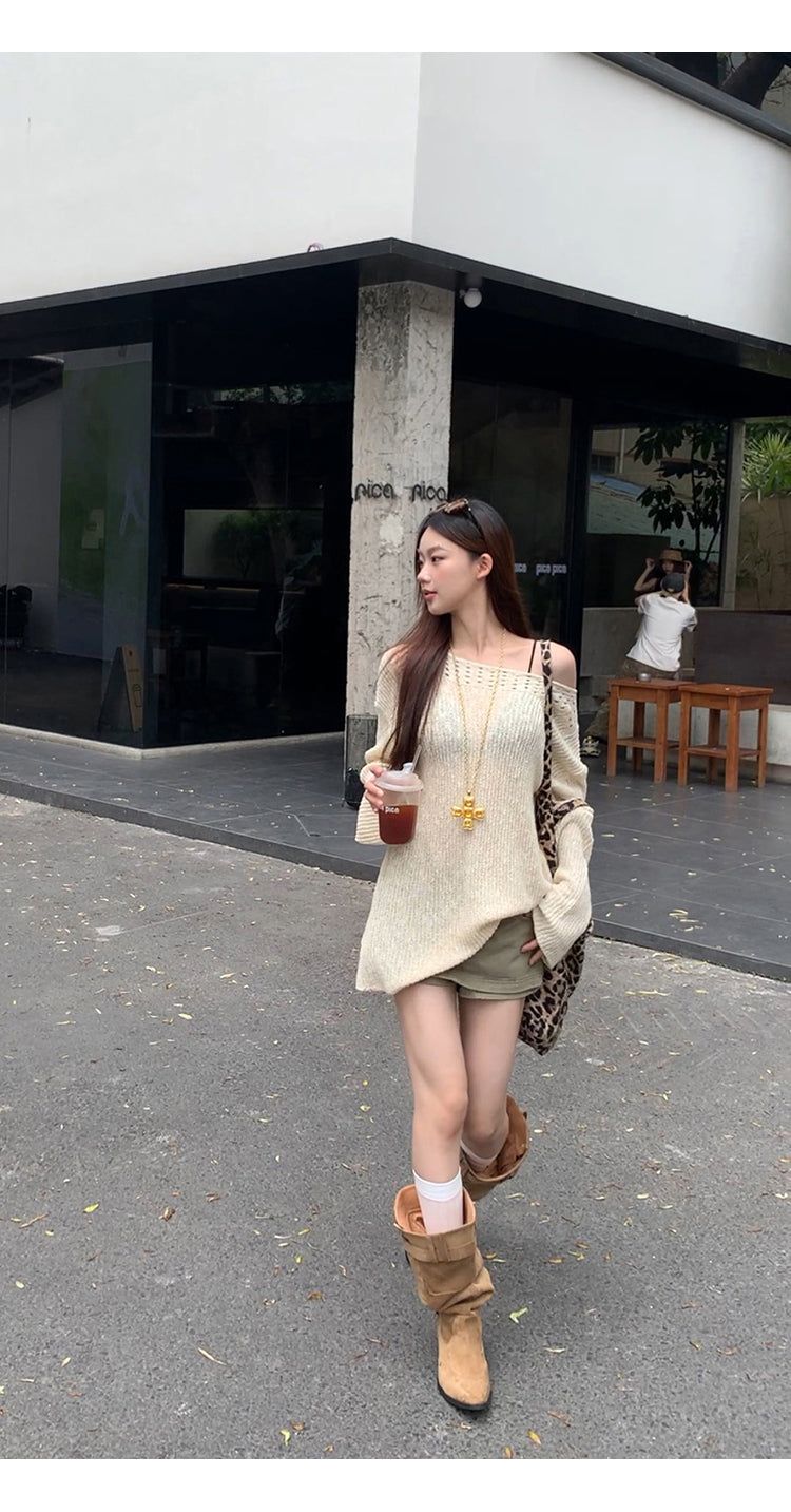 khaki cotton mini pants skirt