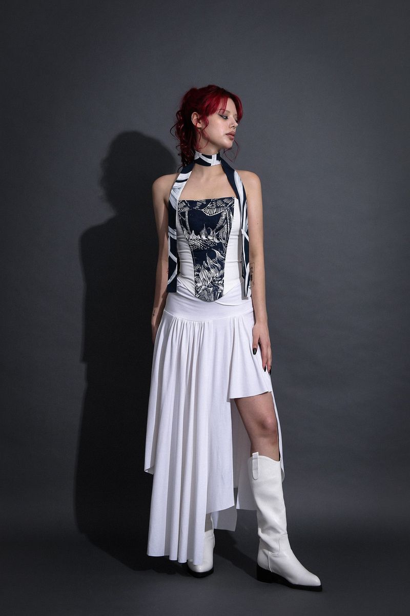 ROMANTIC PRINTED CORSET #WHITE SILK