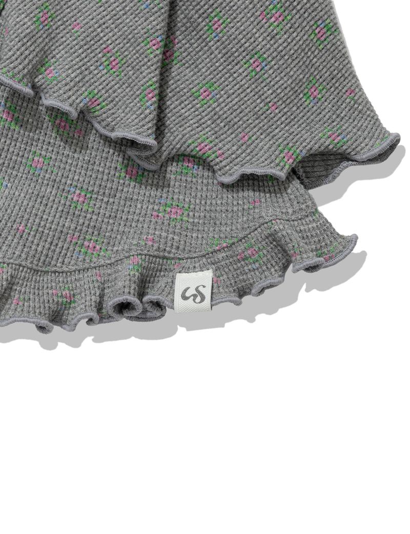 RUFFLE FLOWER SKIRT PANTS(GREY)