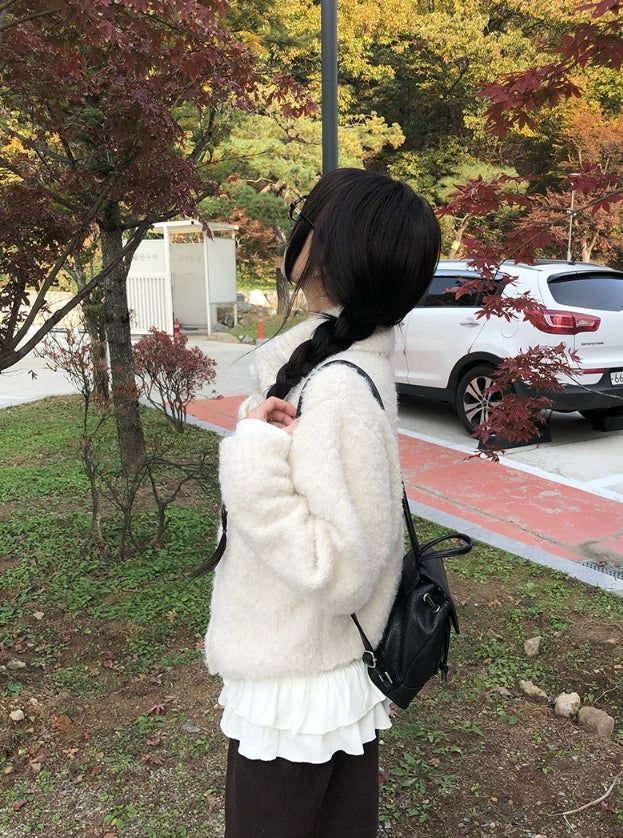 Pure High Neck Collar Button Knit Cardigan