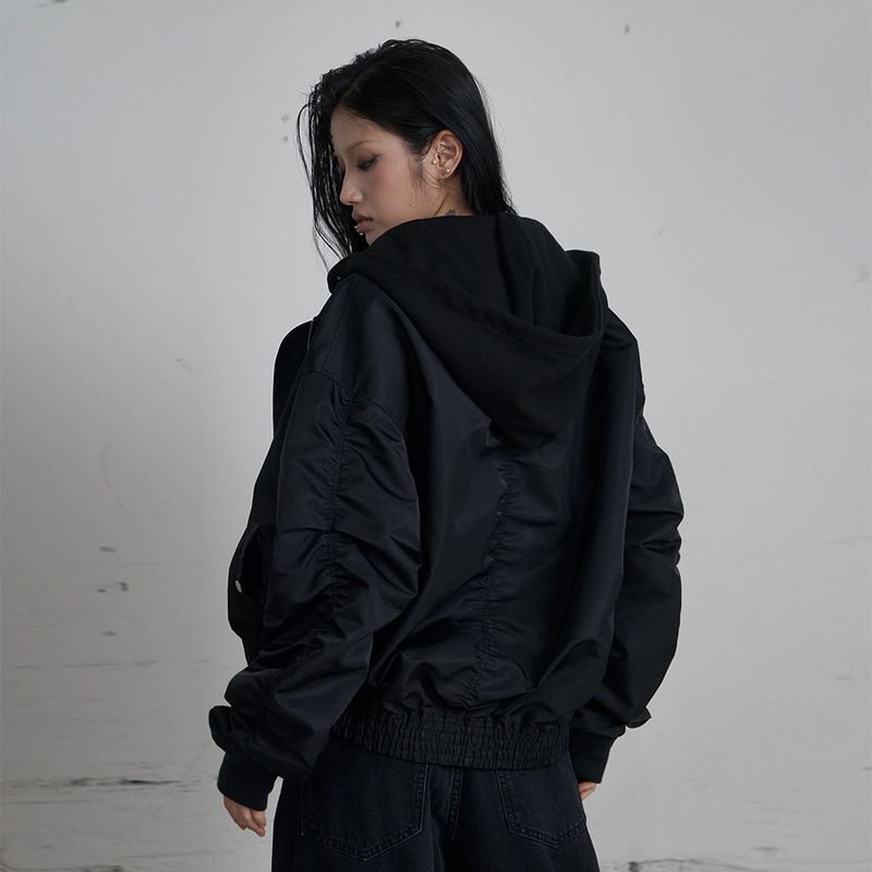 C TWO-WAY HOOD SHIRRING MA-1_BLACK