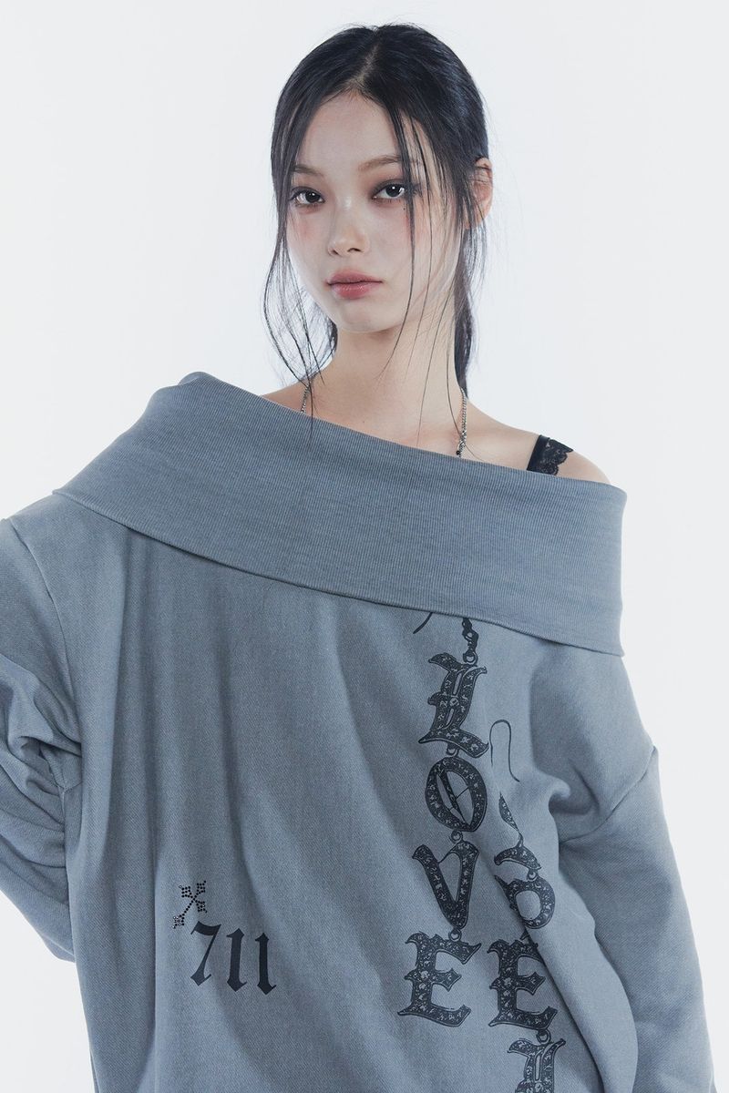 SPELL OFF-SHOULDER SWEATSHIRT charcoal