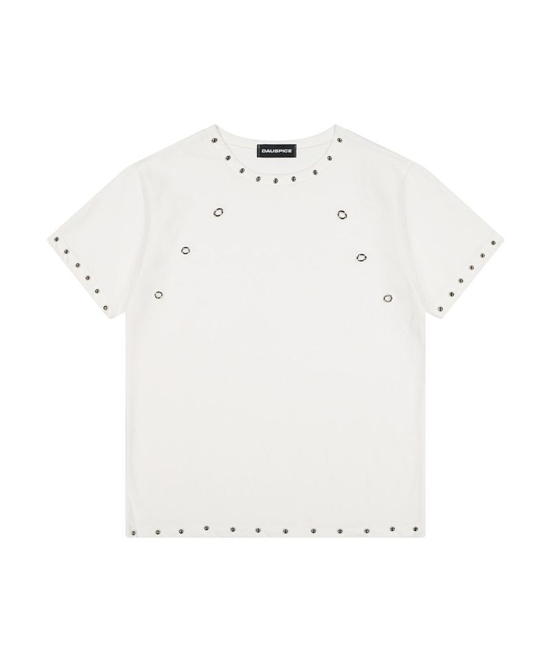 (DUC) Eyelet Stud Semi-Crop T-Shirt White