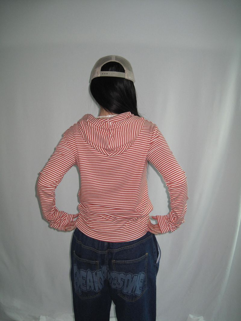 Slim Fit Striped Hand Warmer Hoodie