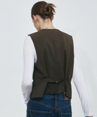 SINGLE BREASTED BUCKLE VEST_BROWN