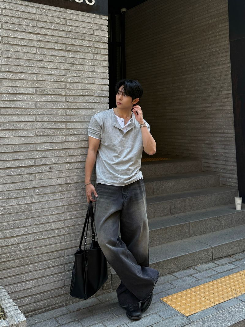 Thorpe layered henley neck short sleeve