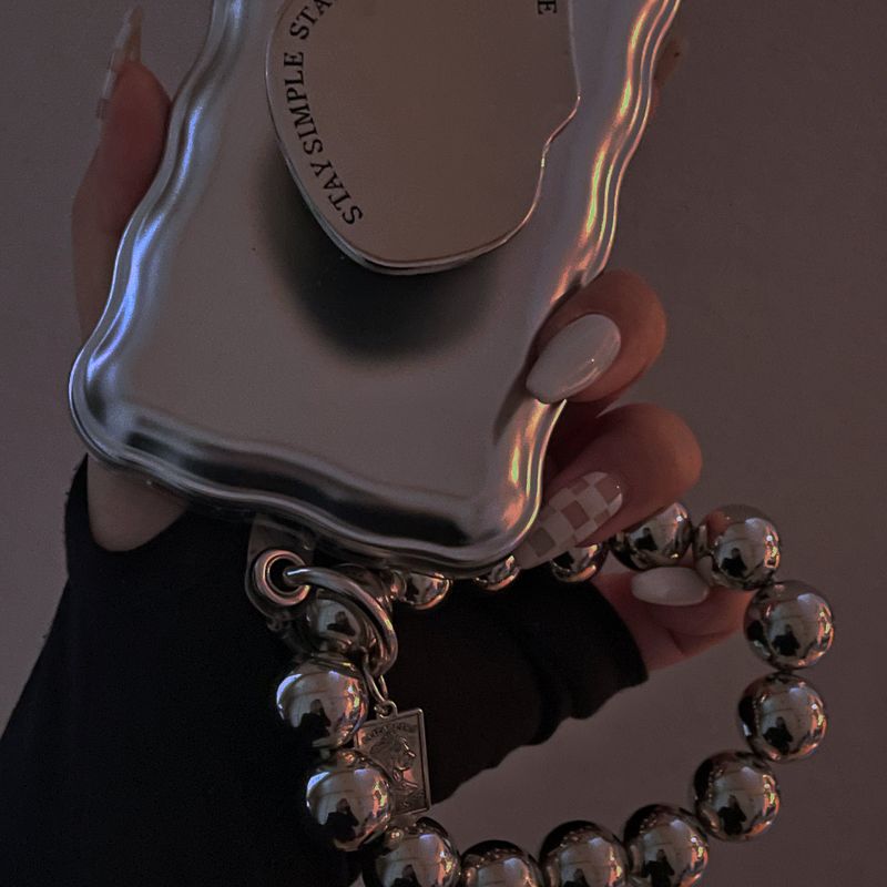 [SET]Wavy chrome silver case + grip + strap