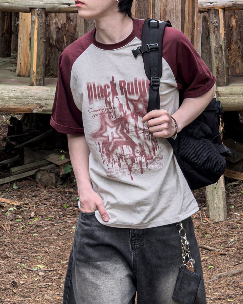 Stamune Printing Raglan Short Sleeve Tee