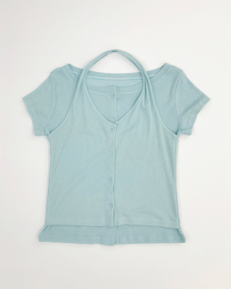 Dual-layer button T-shirt (4color)