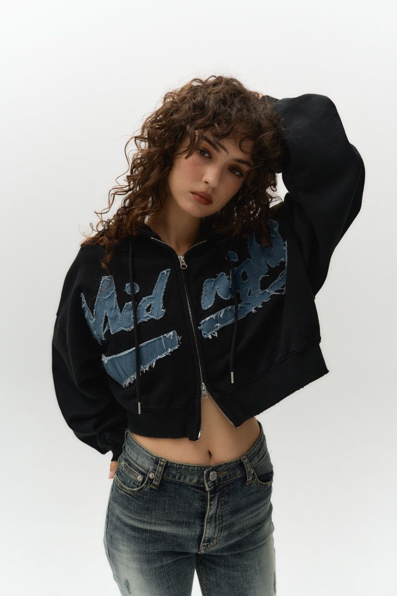 damage hood zip up (black)