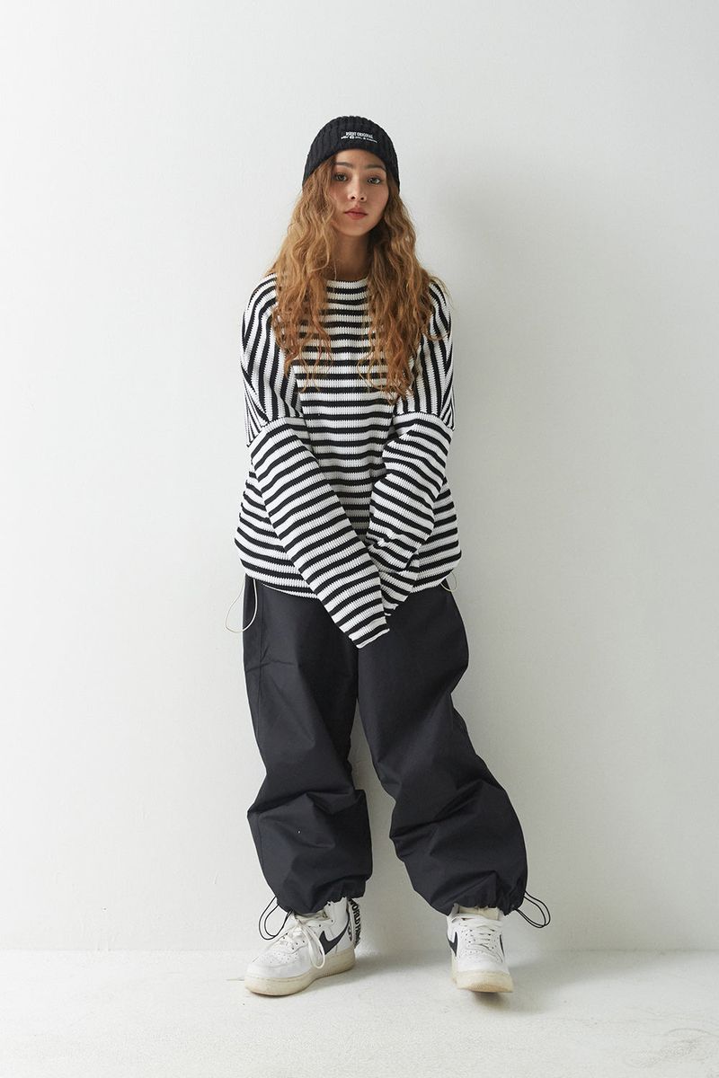 BSR2223FWPO025 STRIPE HIGH NECK PULLOVER BLACK