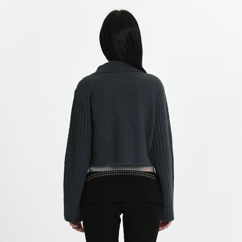 C HIGH NECK KNIT CARDIGAN_CHARCOAL