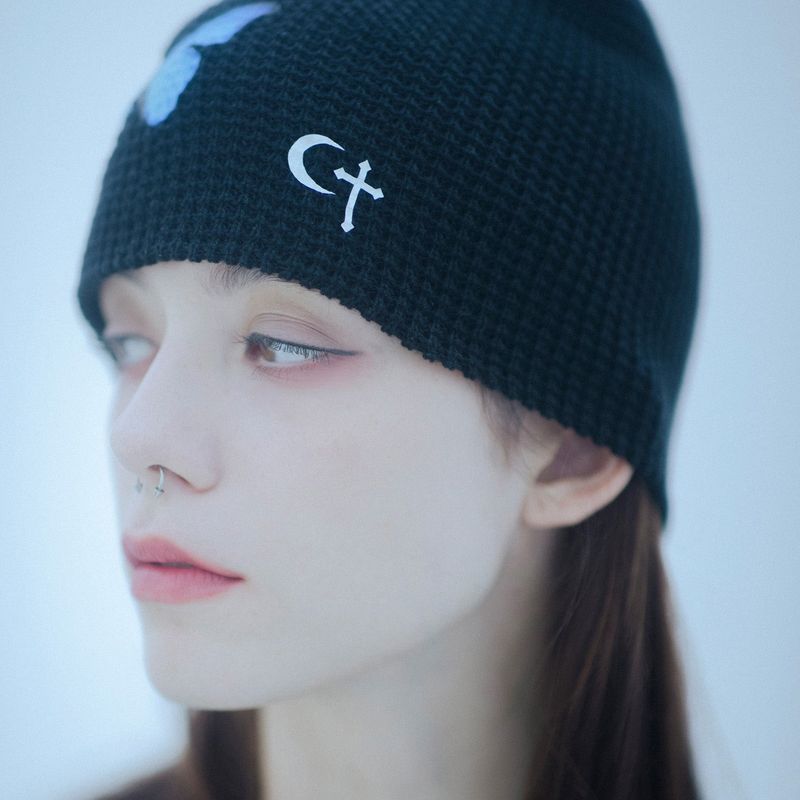 1 4 butterfly beanie - BLACK