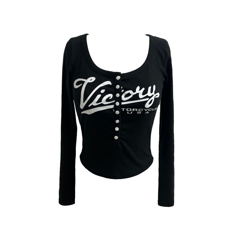Color Block Button Round Neck Long Sleeve Tee (3 colors)
