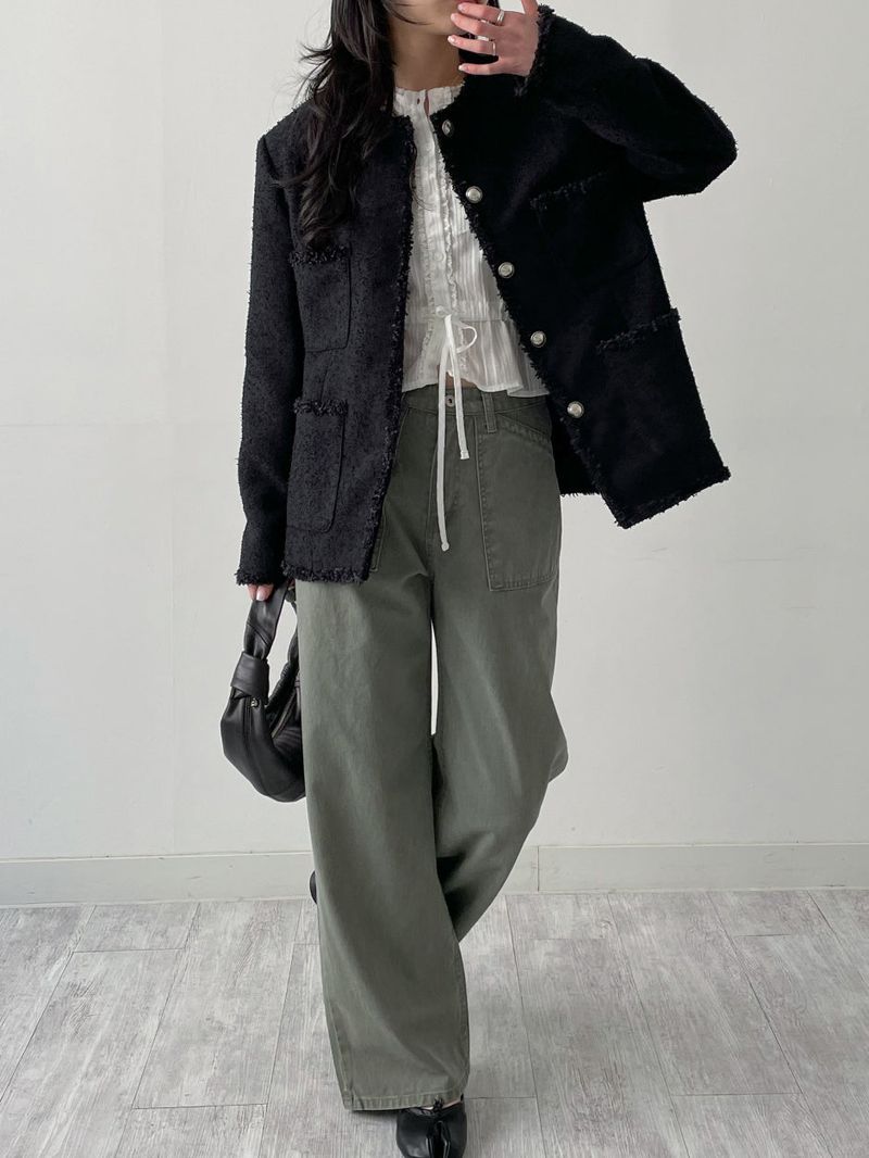 Pocket Fringe Half Tweed Jacket