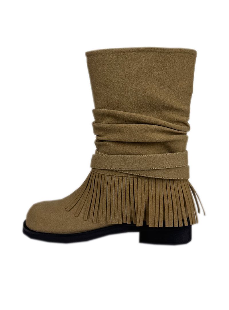 BUCKLE SUEDE FRINGE BOOTS (2C)