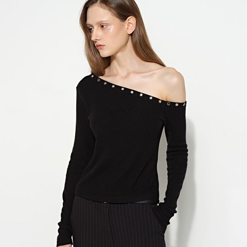 Studded Off-Shoulder Black