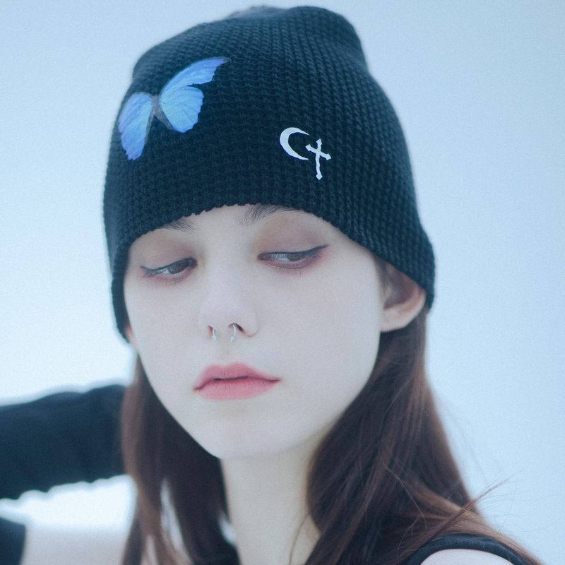 1 4 butterfly beanie - BLACK