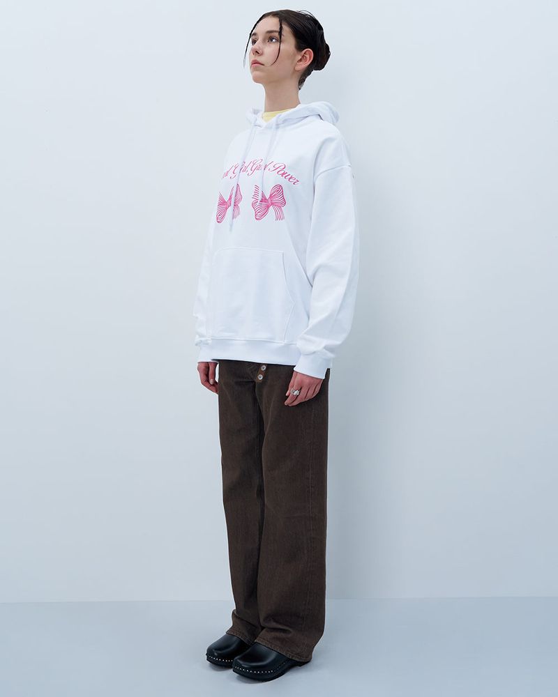 TWIN RIBBON HOODIE-WHITE
