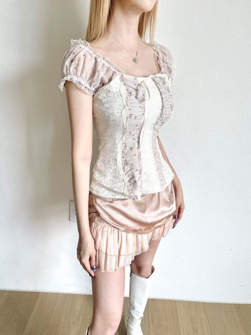 1233. Aerin ribbon puff lace bustier