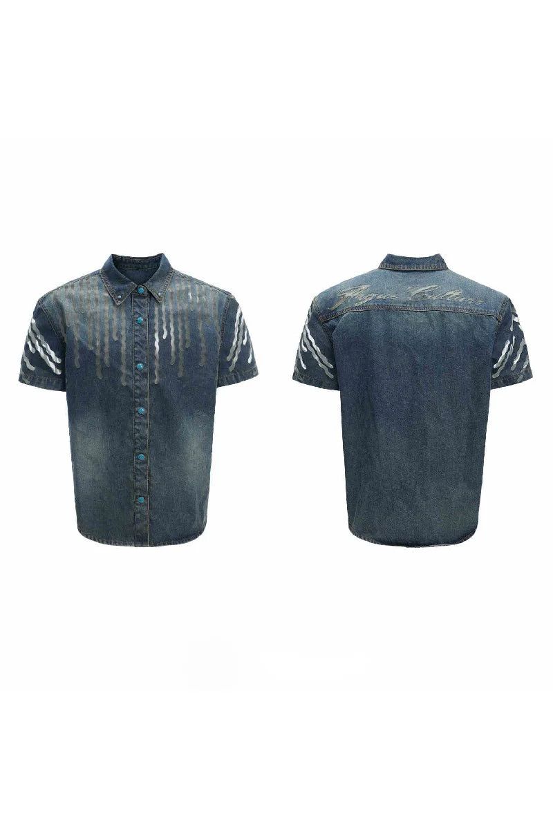 Mesh Panel Denim Shirt