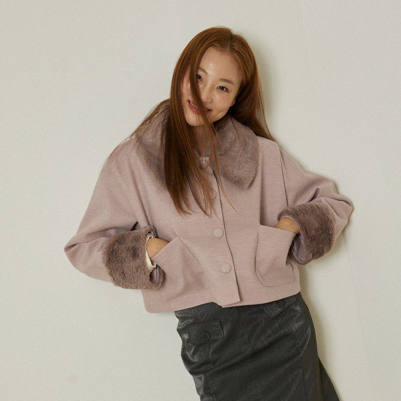 Posh short coat (pink gray)