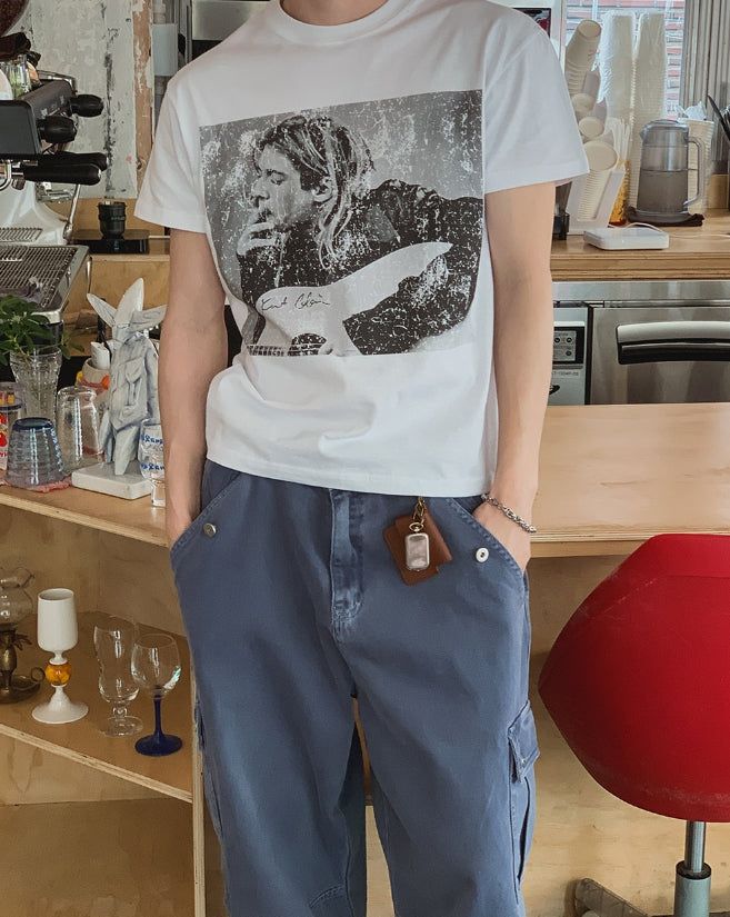Grunge Vintage Photo Print Short Sleeve T-shirt