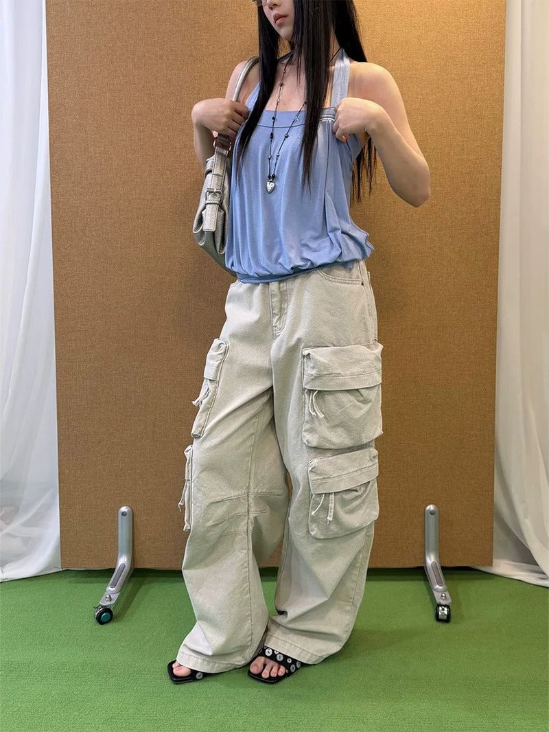 Multi-Pocket Jeans Wide Casual Pants