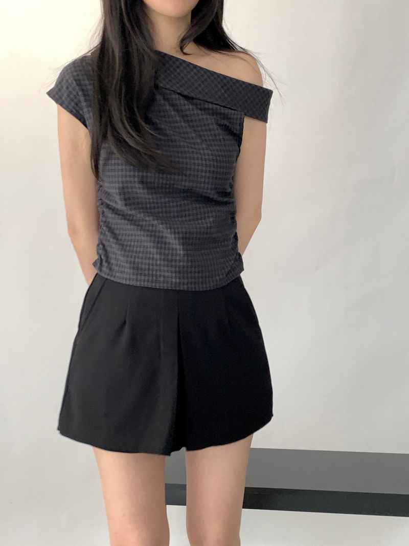 Sebit Check One-Off-Shoulder Blouse