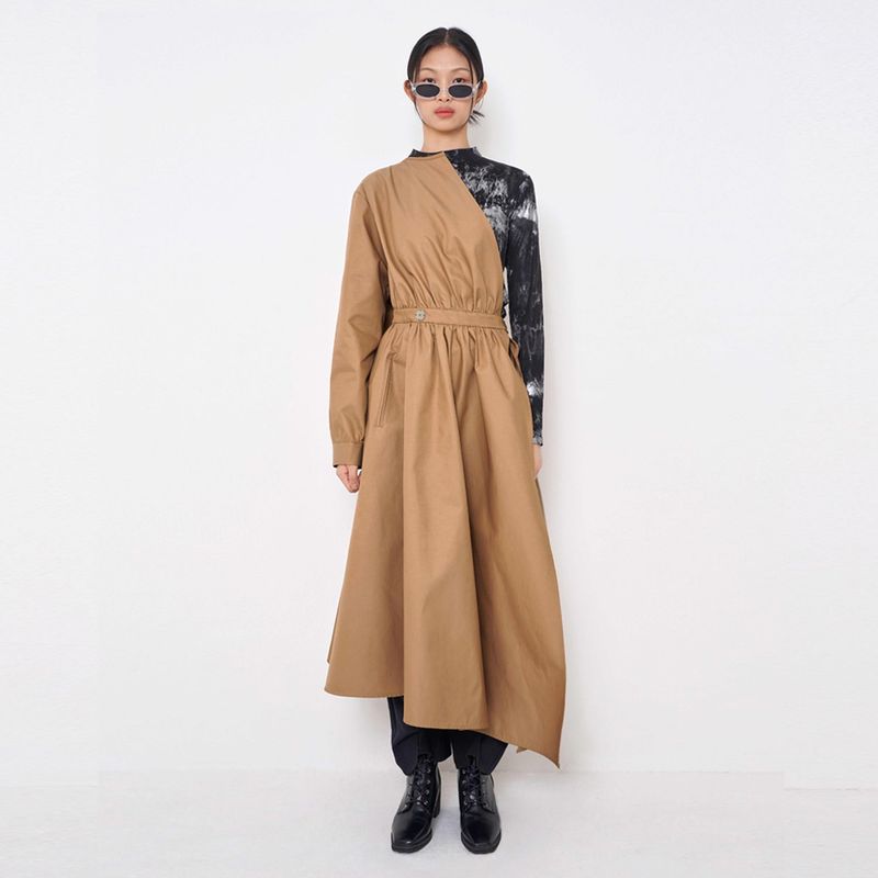 Asymmetry Draped Waterproof Coat _ Beige