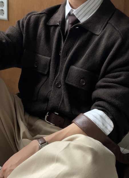 Flap Pocket Collar Knit Cardigan