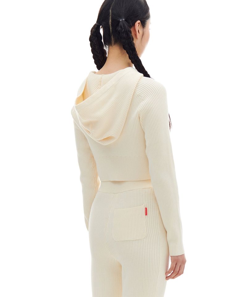 SMALL LOGO CROP KNIT HOOD ZIP-UP (CREAM)