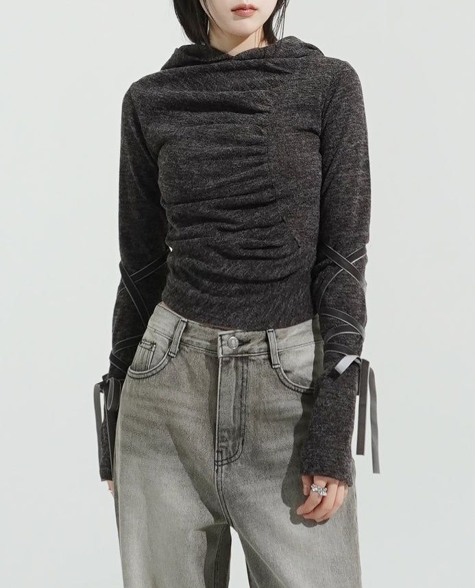 Ballet shirring hooded top