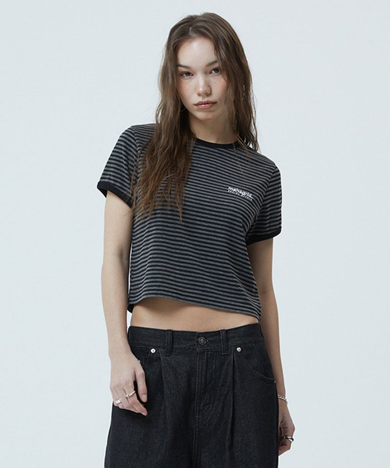 mahagrid(マハグリッド)の「BASIC LOGO STRIPE RINGER TEE(Tops)」