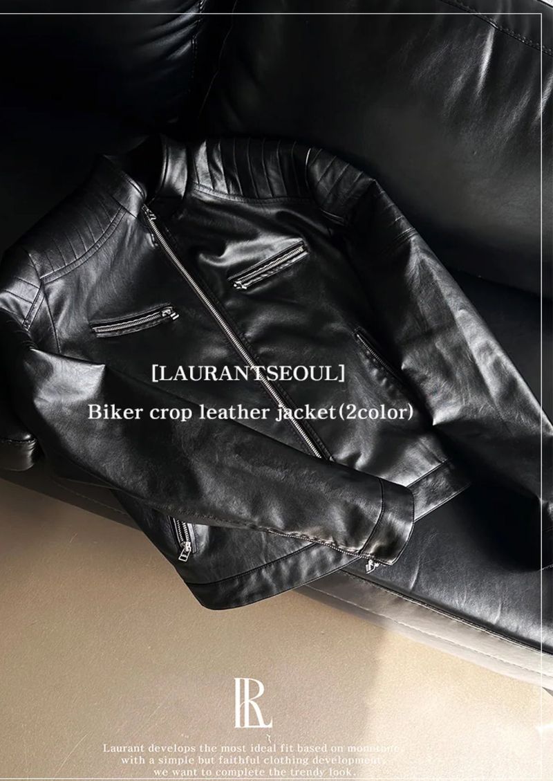 [LAURANTSEOUL] Biker crop leather jacket(2color)