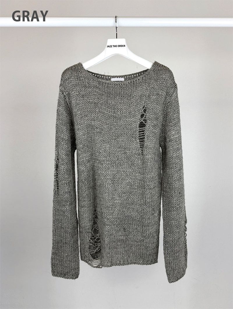 DAMAGE BOAT NECK LOOSE KNIT (3C)