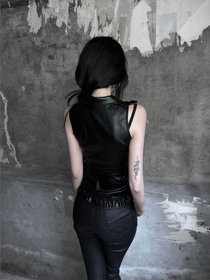 rock chic leather frill bustier