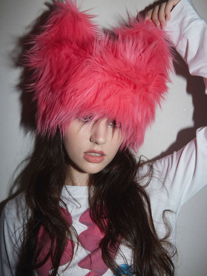 Faux Fur Ear Beanie PINK