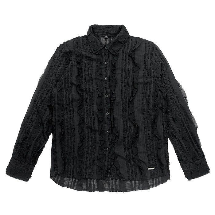 Raw Edge Detail Ruffle Shirt _ Black