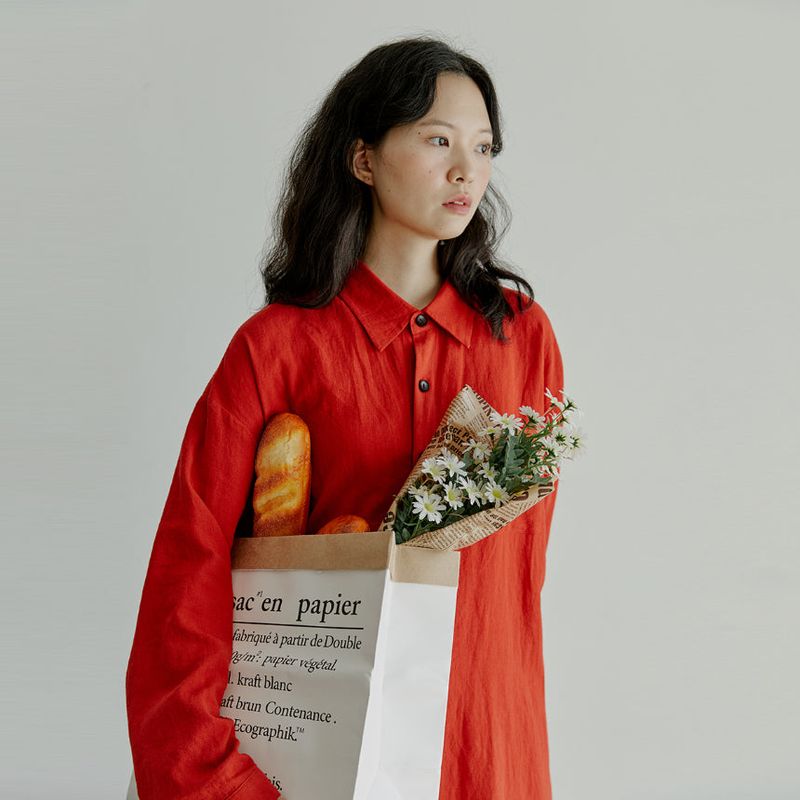 unisex linen long shirts red