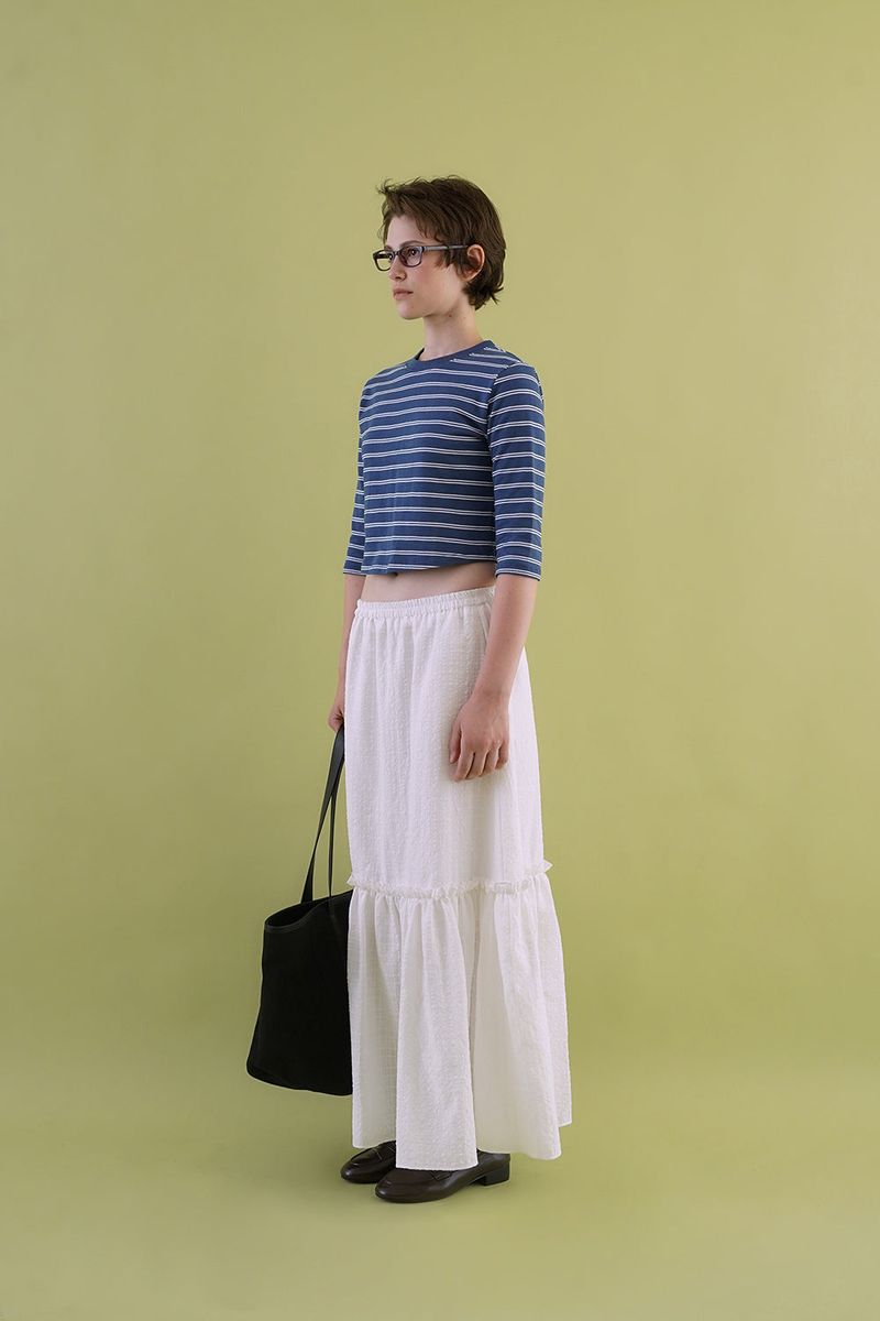 Gather check shirring skirt_ivory