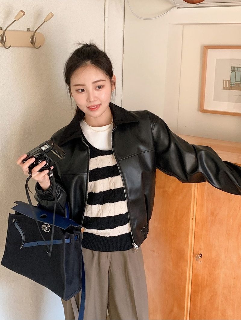 SHOPPERLAND(ショッパーランド)の「ビンテージ2ウェイクロップレザーブルゾン (2color)(ジャケット/アウター)」