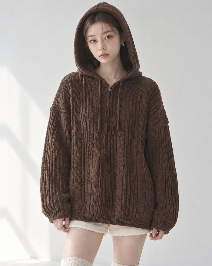 KIXI（キッシー）の「(UNISEX)フォロウン ハーフジップ ケーブルニット フーディー（トップス）」