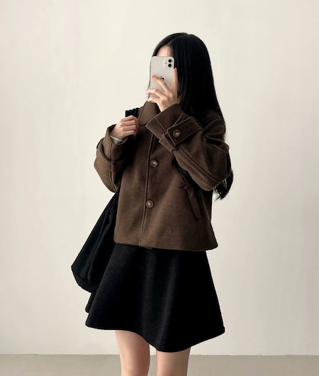 Lorton Wool Pin Tuck Flared Miniskirt