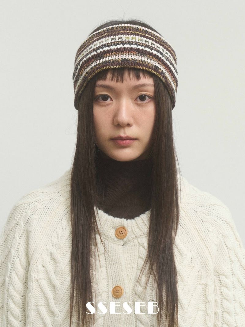 SSESEB（セセブ）の「ストライプニットヘアバンド - ブラウン（ヘアアクセサリー）」