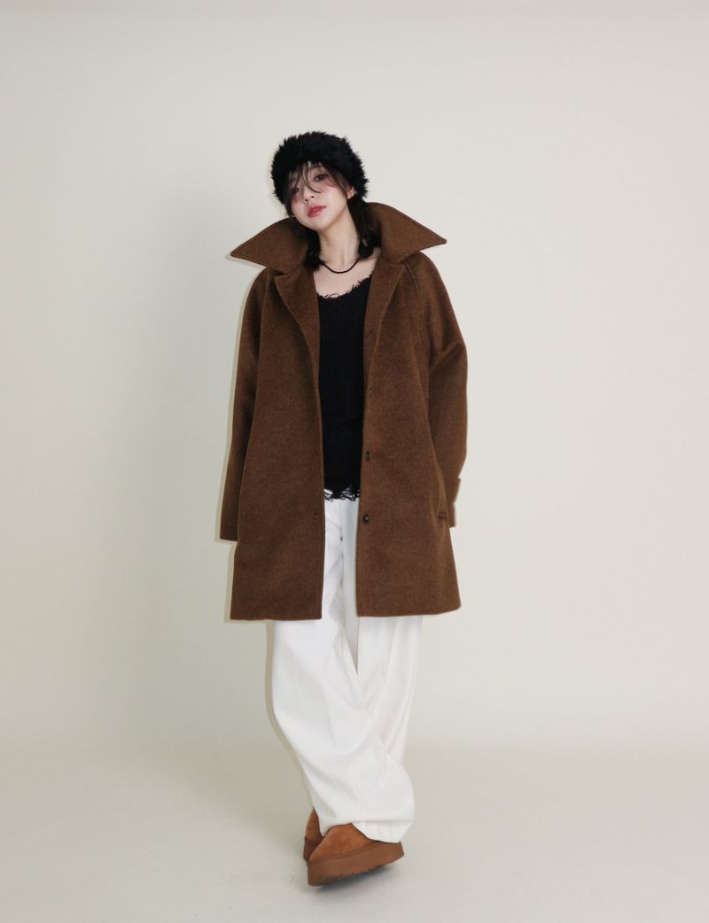 Belted Balmacan Single Alpaca Half Coat (Wool Coat/Winter Coat)