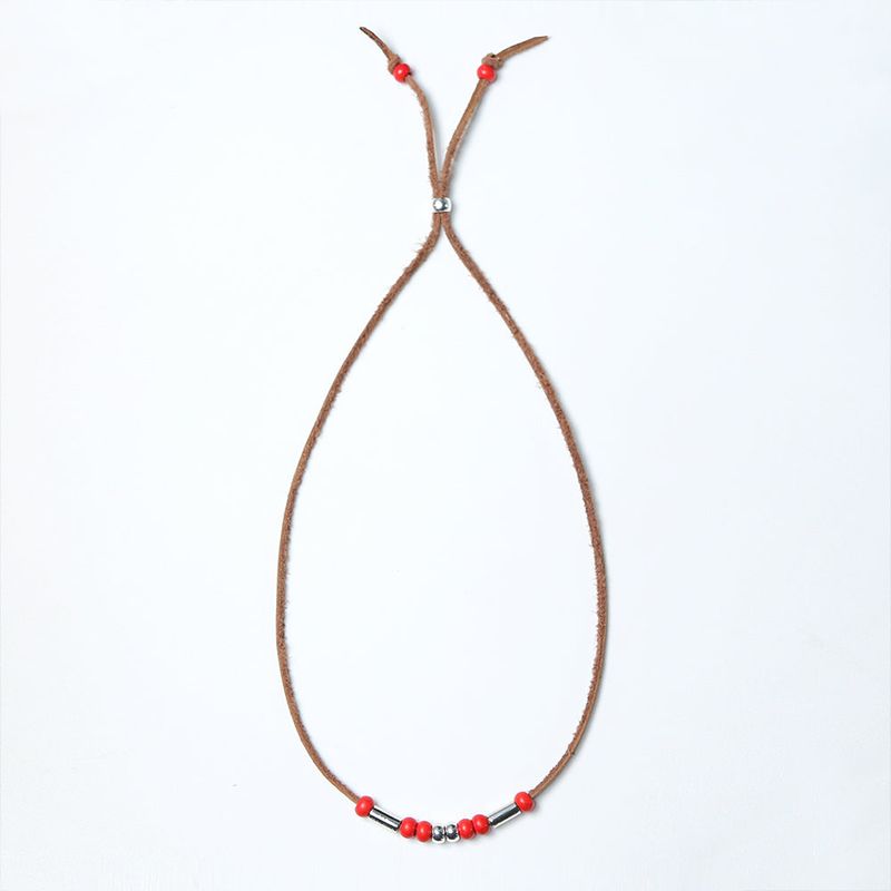 leather & turquoise beads necklace brown